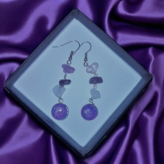 Amethyst and White Quartz Earrings and Necklace Set