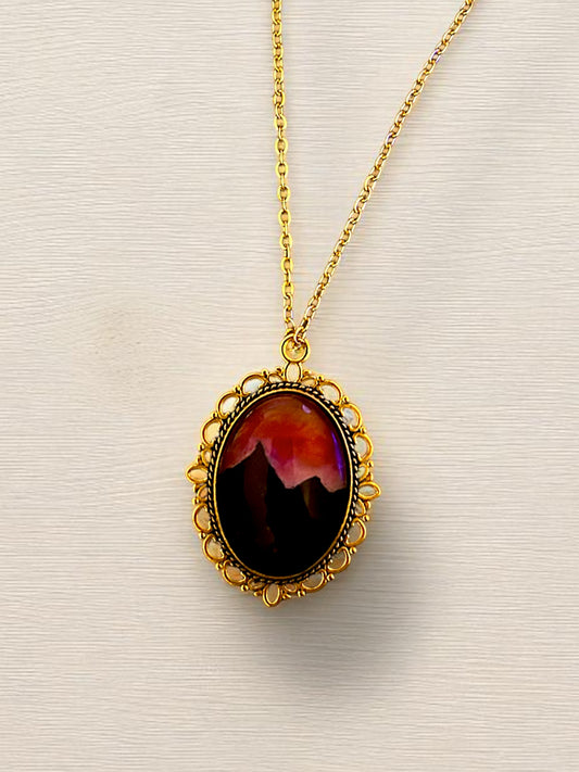 Hand Painted Mountain Scape Sunset Pendant