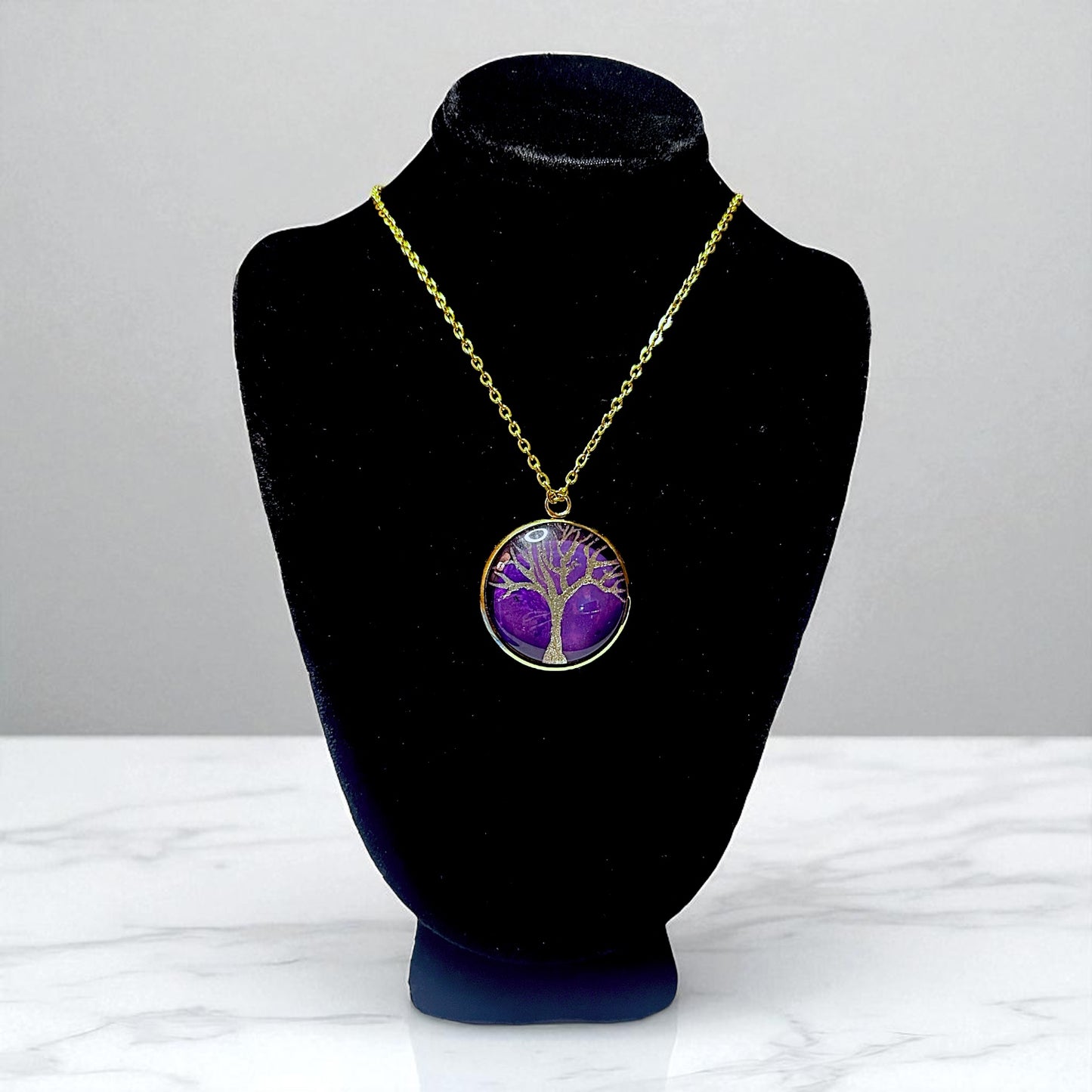 Hand-painted Purple and Gold Tree Pendant