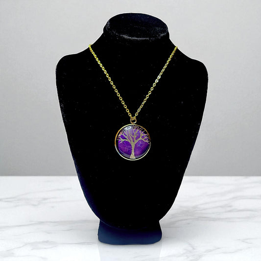 Hand-painted Purple and Gold Tree Pendant