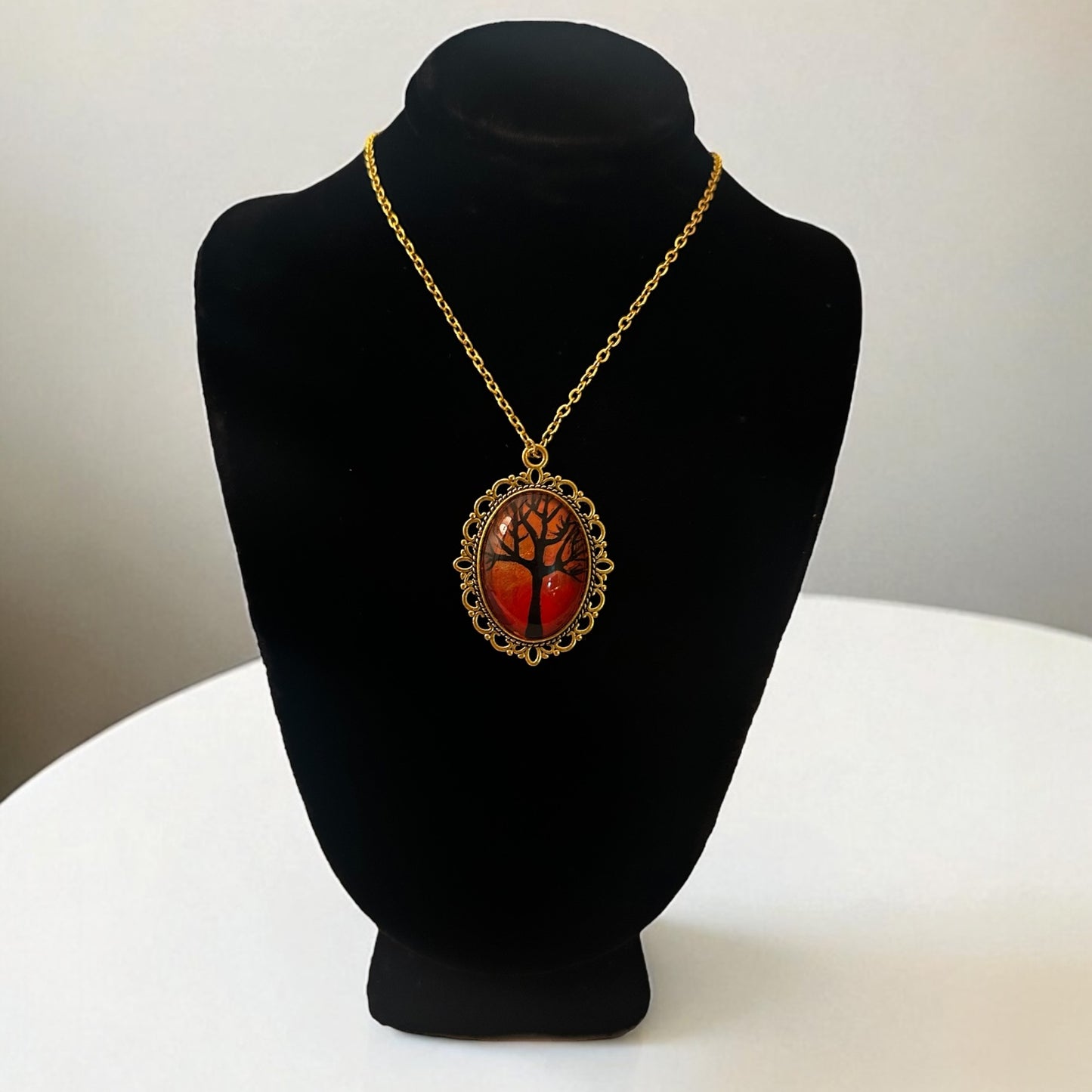 Ornate Hand Painted Oval Tree Pendants