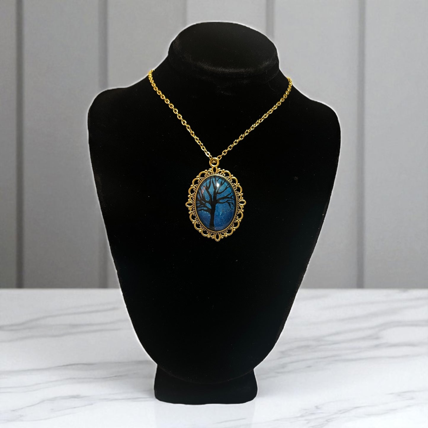 Ornate Hand Painted Oval Tree Pendants