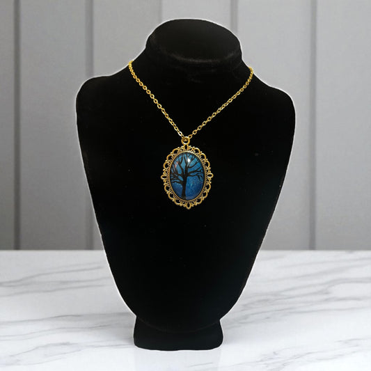Ornate Hand Painted Oval Tree Pendants