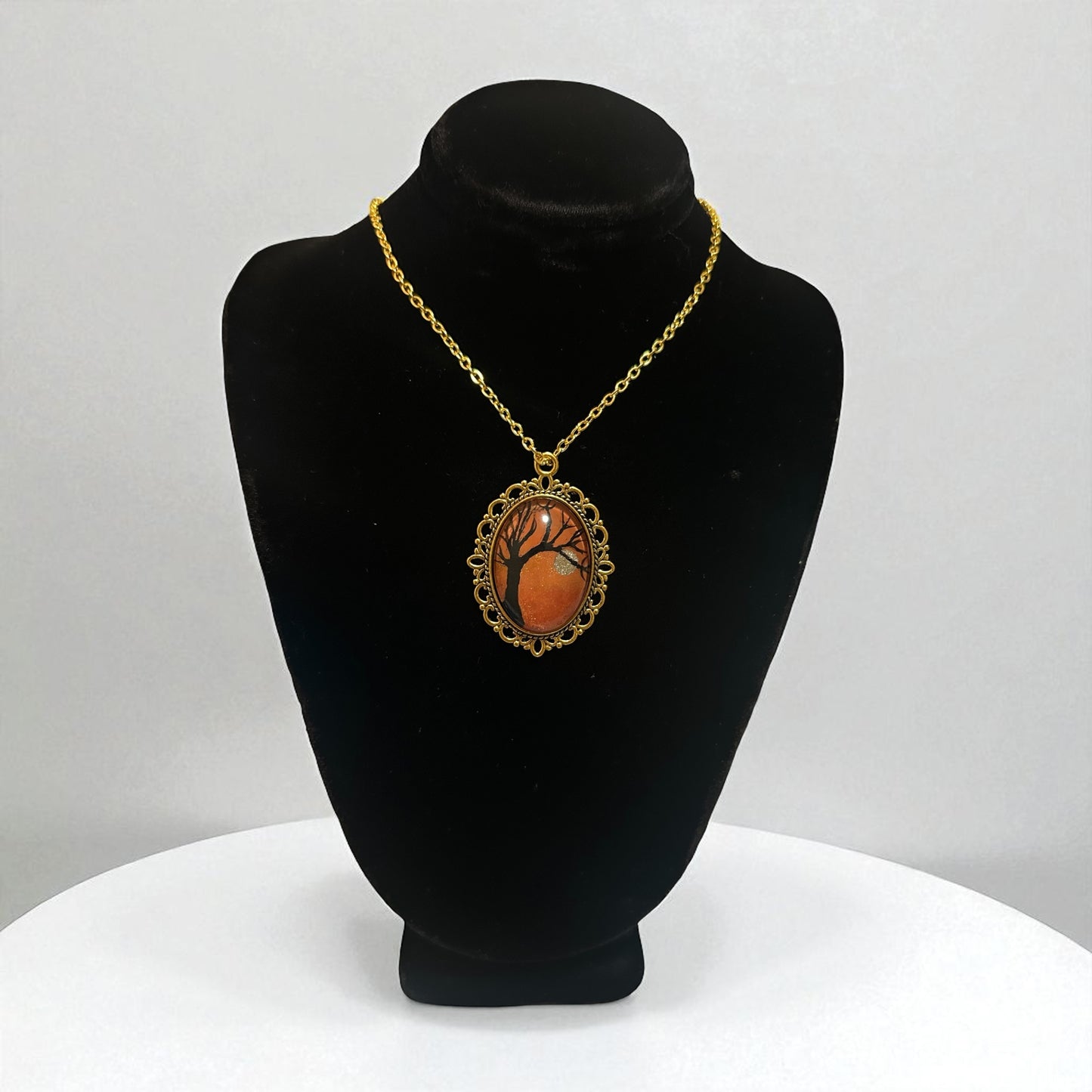 Ornate Hand Painted Oval Tree Pendants
