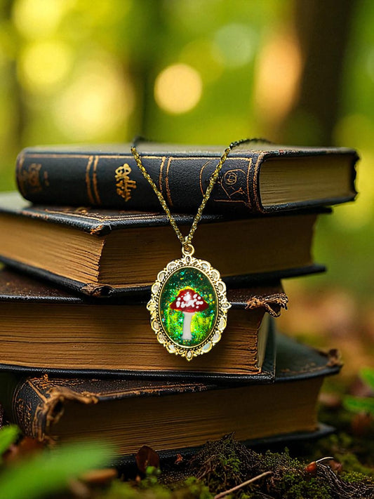 Hand Painted Mushroom Pendant
